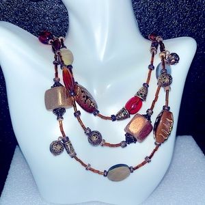 Chico’s Tri-string Glass/Metal/Bead Party Choker Necklace